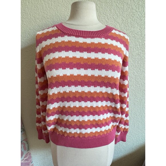 Womens Colorblock Rainbow Striped Knit Pullover Sweater Size 34 Cozy Soft Boho - Picture 1 of 9